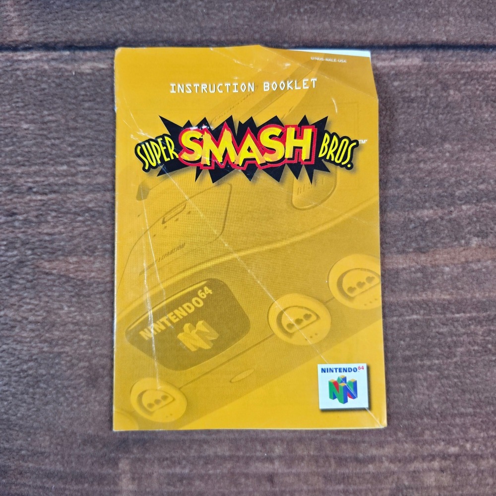 Nintendo Super Smash Bros Instruction Manual N64 Yellow Good Authentic 1999